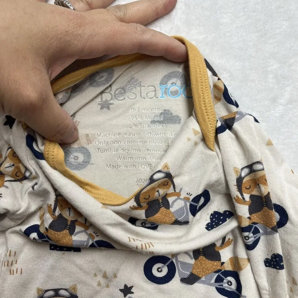 Bestaroo Knotted Baby‎ Gown 0-3 Months Modal Racoon Motorcycle Stretch Sleeper